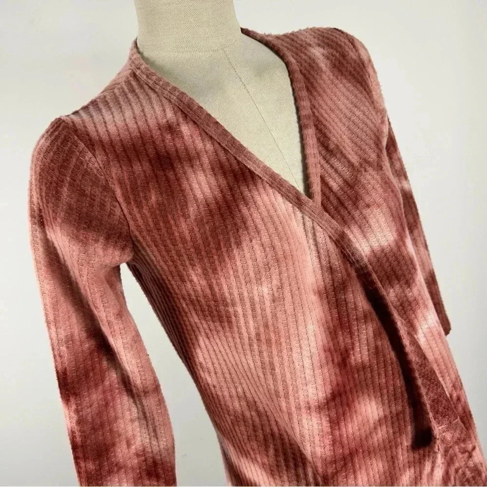 Warehouse One Boho Tie-Dye Open Front Cardigan XS Rust Watercolor Tunic ❤️ - Picture 3 of 10